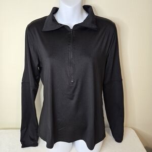 Women's Black On Black Victoria Secret Pink Long Sleeve 3/4 Zipper Top